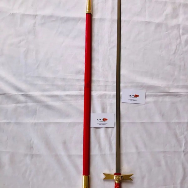 KNIGHTS TEMPLAR COMMANDERY SWORD WITH RED GOLD HILT AND RED SCABBARD