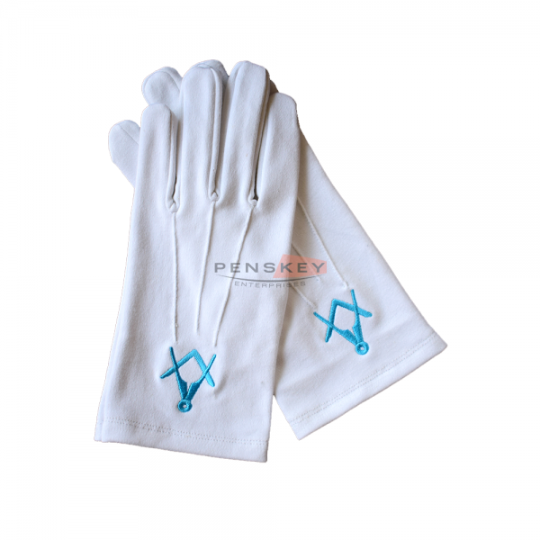 Masonic White Cotton Gloves With Square And Compass